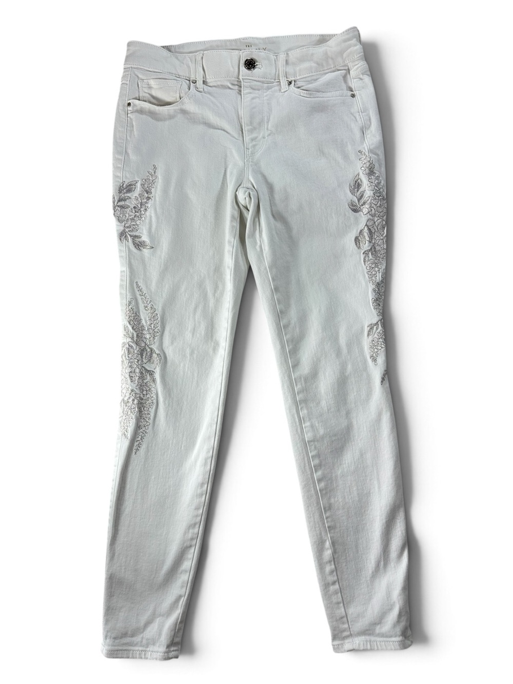 White House Black Market White Embroidered Ankle Skinny Jeans